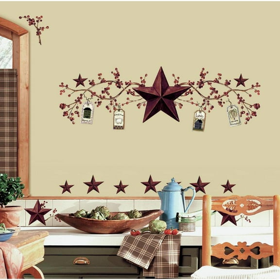 RoomMates New COUNTRY STARS & BERRIES Wall Decals Peel & Stick Kitchen Decor Stickers ( 40 Count)