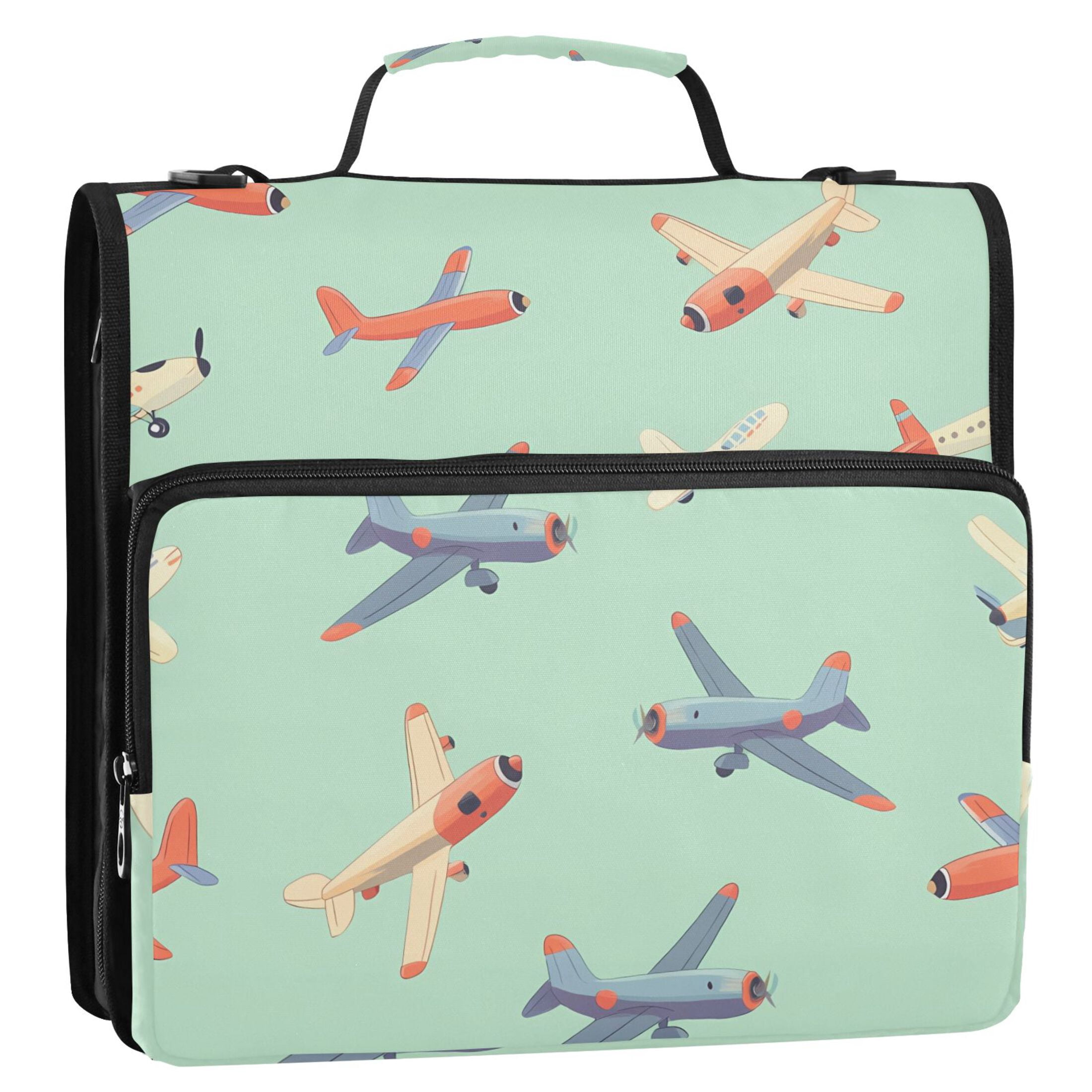ALAZA Zipper Binder Airplane Retro Green 3 Ring Trapper Keeper File Folder Organizer Bag