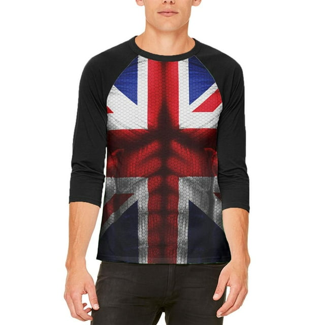 Halloween Union Jack Drapeau Britannique Costume de Superhéros T-Shirt Raglan pour Homme