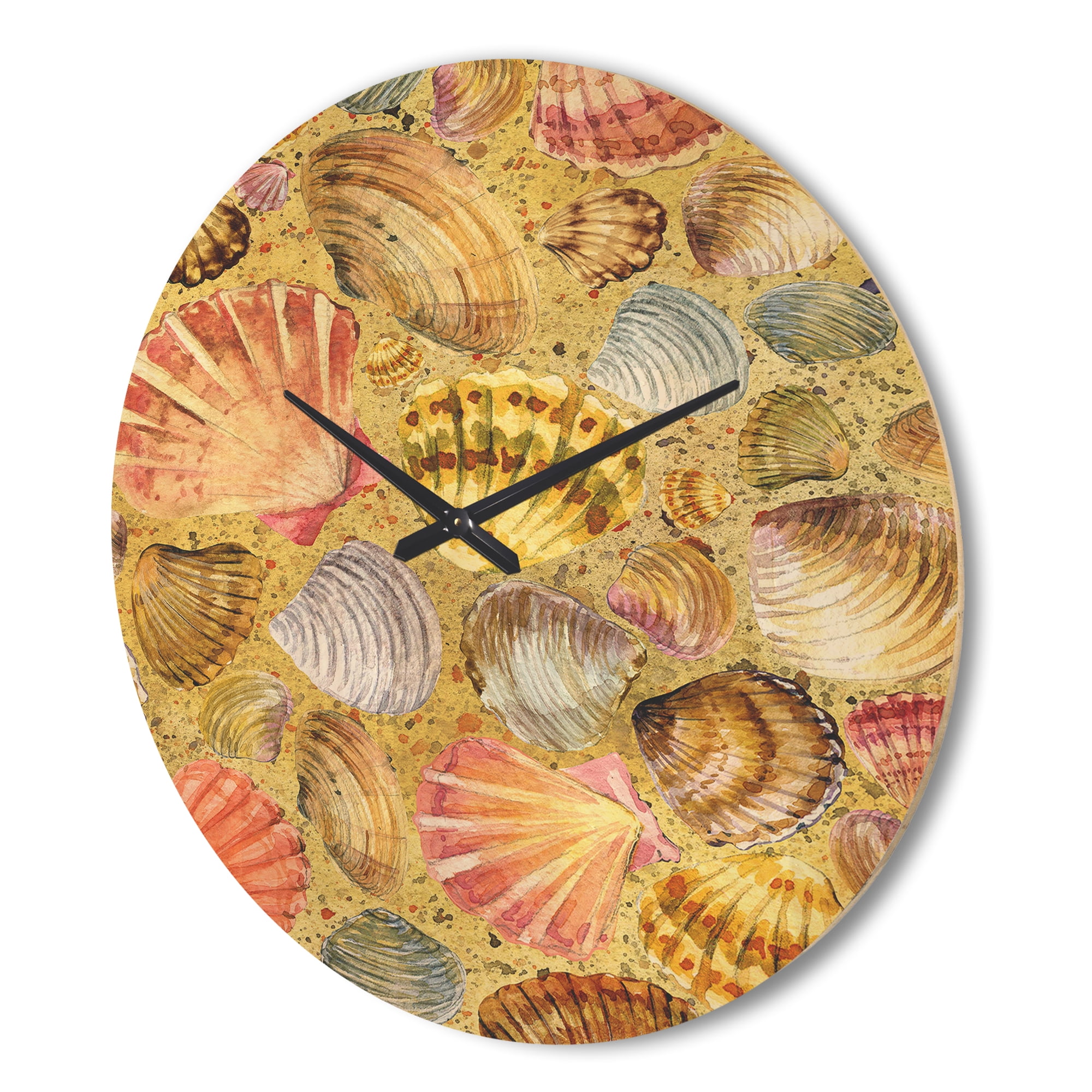 Designart 'Sea Sand and Seashell' Modern Wood Wall Clock