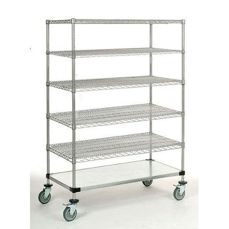 

24 Deep x 36 Wide x 80 High 1200 lb Capacity Mobile Unit with 5 Wire Shelves and 1 Solid Shelf