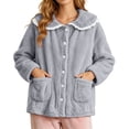 thumbnail image 2 of uublik Women's Fleece Bed Jacket with Front Pockets Button Front Cozy Lounge Wear for Sleeping Gray, 2 of 7