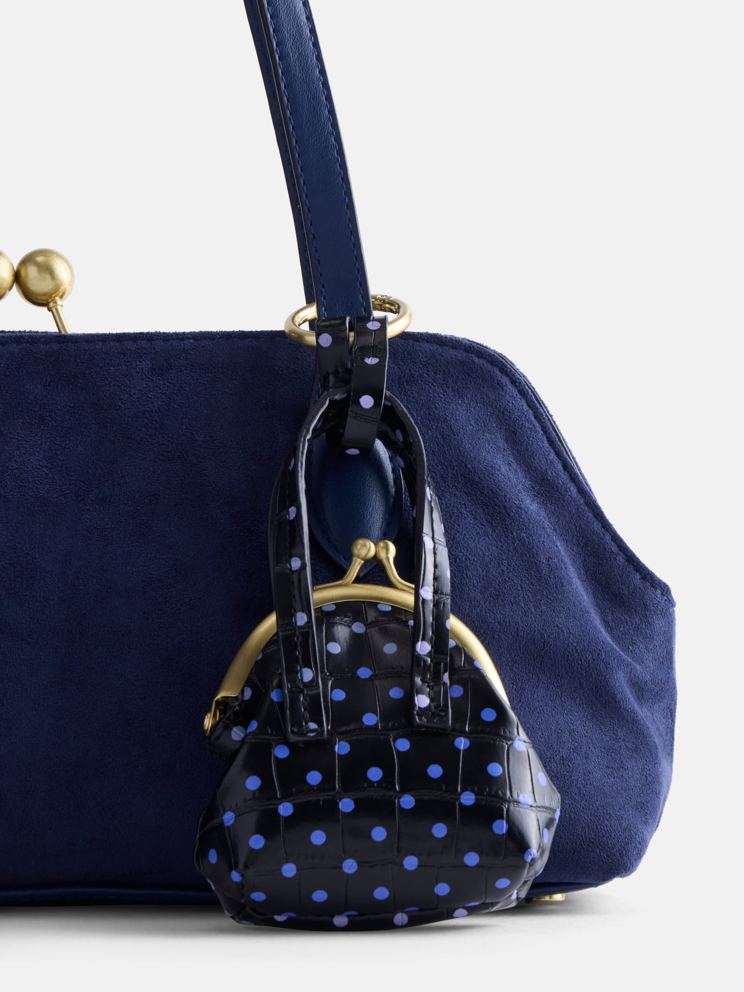 Free Assembly Women's Faux Suede Shoulder Bag with Mini Bag Charm, Navy Water