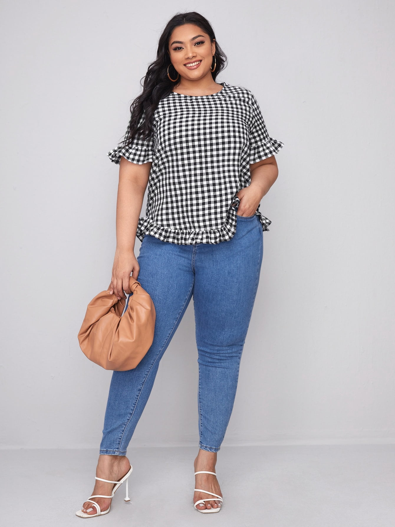 Women's Plus Size Ruffle Trim Gingham 