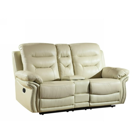 44" Comfortable Beige Leather Console Loveseat