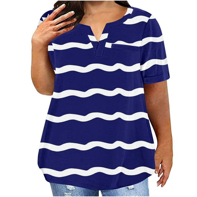 Plus Size Mujeres Blusas Cuello en V Casual Suelto Verano Blusa de Manga Corta para el Uso Diario Y Casual