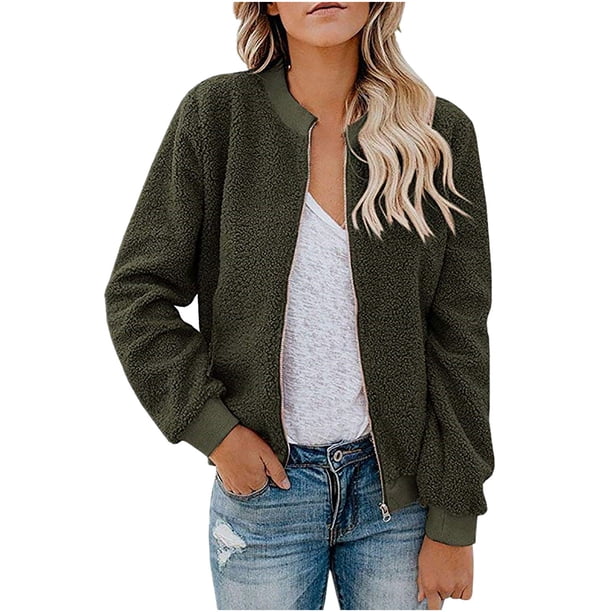 Chaqueta de manga larga con cremallera de felpa de primavera y otoño para mujer Pompotops qwe17600