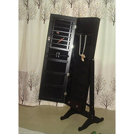 Ashleys Garden Armoire - Mirrored Jewelry Cabinet Armoire W Stand Mirror Rings, Necklaces, Bracelets, Color Black