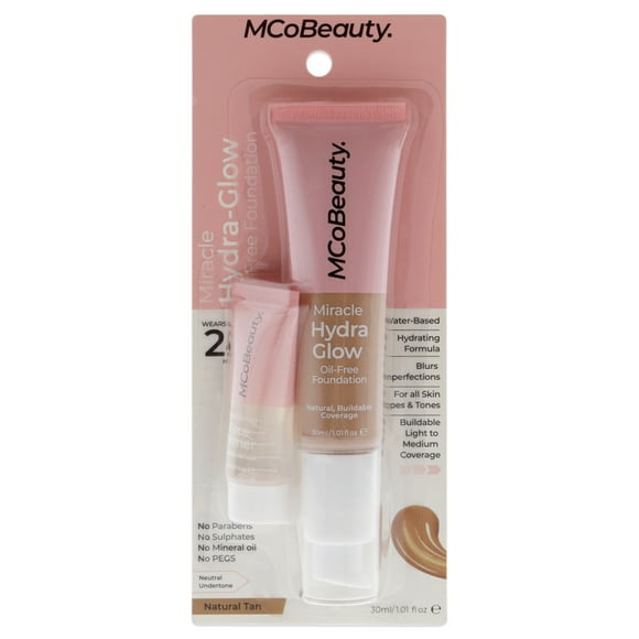 Base de maquillaje sin aceite Miracle Hydra Glow MCoBeauty 1.01 oz Bronceado natural 2 Pc