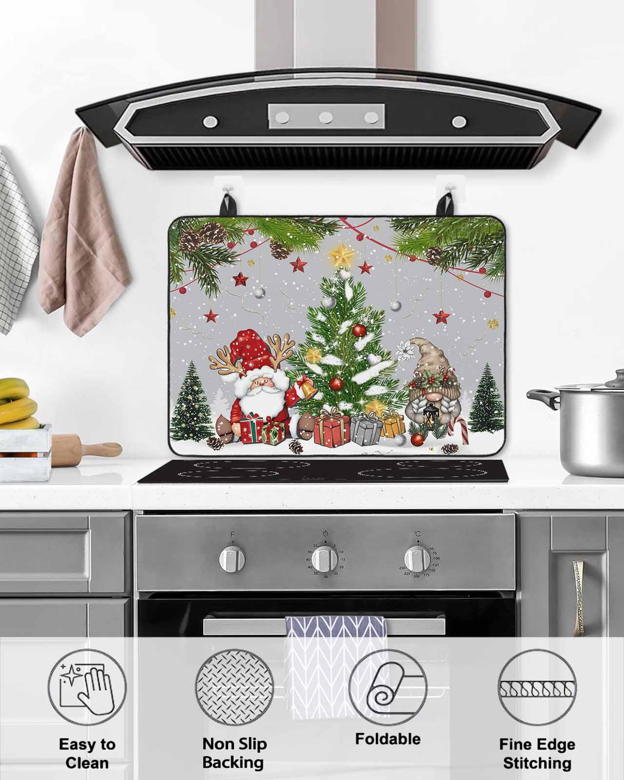 Large Induction Cooktop Protector Mat Grey Christmas Stove Top Covers for Electric Stove, Gnomes Xmas Tree Snowflake Winter Gifts Decorative Stove Burner Cover Mats, Glass Top Stove Cover