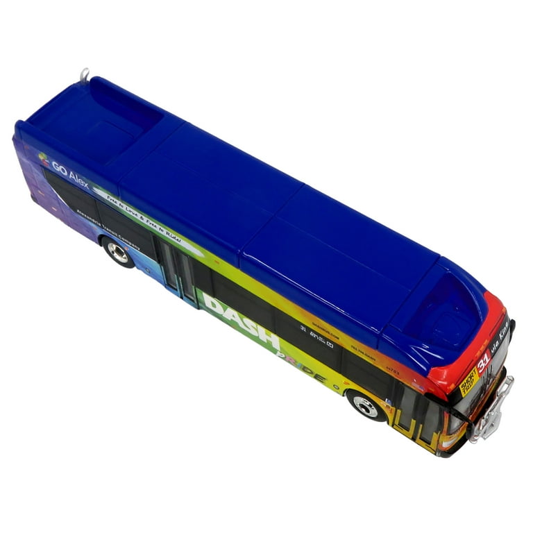 New Flyer Xcelsior XN40 Transit Bus Blue with Rainbow Graphics New Flyer Xcelsior XN40 Transit Bus Blue with Rainbow Graphics