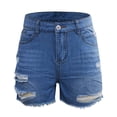 thumbnail image 3 of Ripped Denim Shorts Women's Summer Denim Shorts Light Wash Distressed Mid Waisted Frayed Hem Ripped Jean Shorts Casual Hot Pants Dark Blue M, 3 of 7