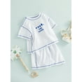 thumbnail image 3 of Bagilaanoe 2pcs Toddler Baby Boy Short Pants Set Short Sleeve Letter Print T-Shirt Tops + Shorts 18M 24M 3T 4T 5T 6T Kids Casual Summer Outfits, 3 of 9