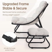 Modern Patio Lounge Chair with Ottoman, Comfy Sling Recliner Chair with Puffy Cushion and Foot Stool for Indoor Outdoor Living Room