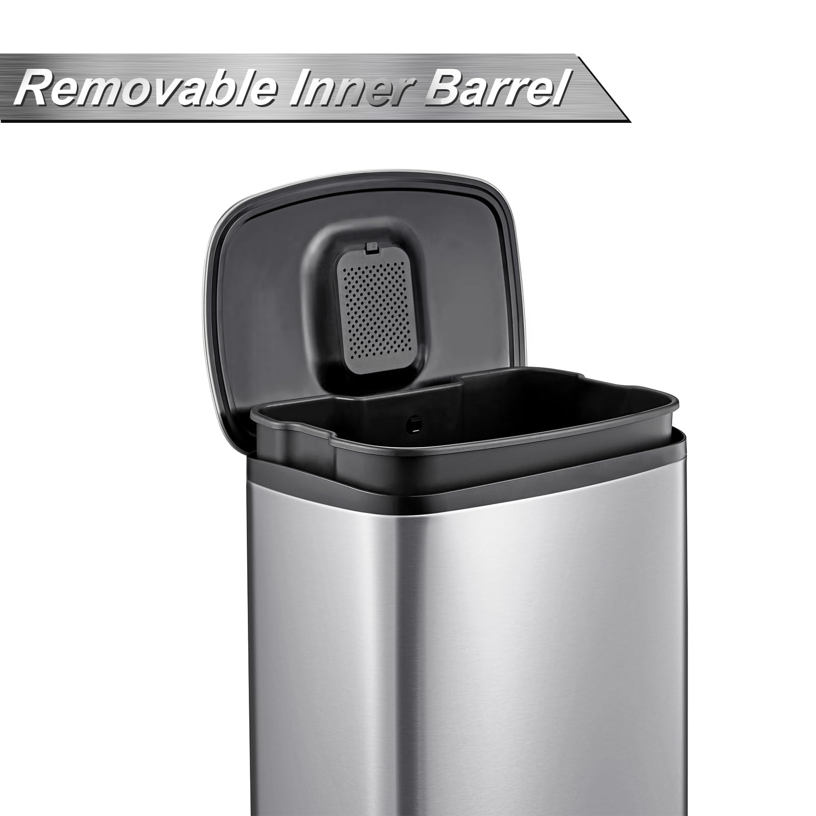 Ataucjin 13 Gal Pedal Kitchen Trash Can, 50L Heavy Duty Hands-Free Stainless Steel Garbage Can, Commercial Brushed Stainless Steel Step Waste Bin for Bathroom Bedroom Home Office