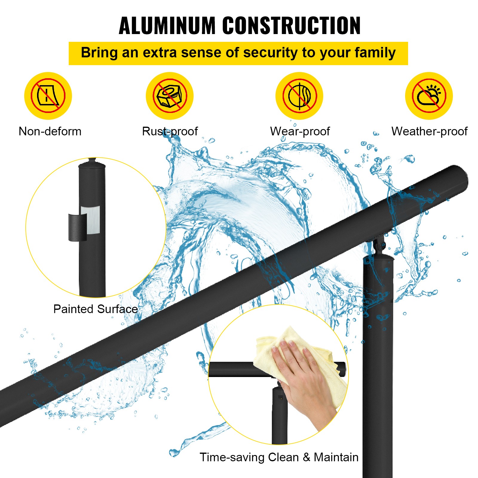 Uimoso Outdoor Step Handrail – Aluminum Black, Fits 4-5 Steps, Adjustable Angle