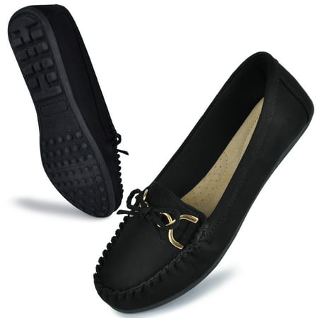 

HOMEHOT Womens Loafers Casual Slip ons Shoes with Bowknot Comfort Walking Penny Loafers for Women Black Size 8 US