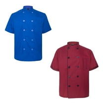 Toptie 2 Pack Unisex Short Sleeve Chef Coat Jacket, Royal Blue / Red