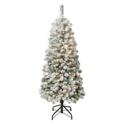 National Tree Company 4.5 ft. Pre-Lit Artificial Acacia Medium Christmas Tree, Green, 100 Clear Lights, Flocked, Includes Stand