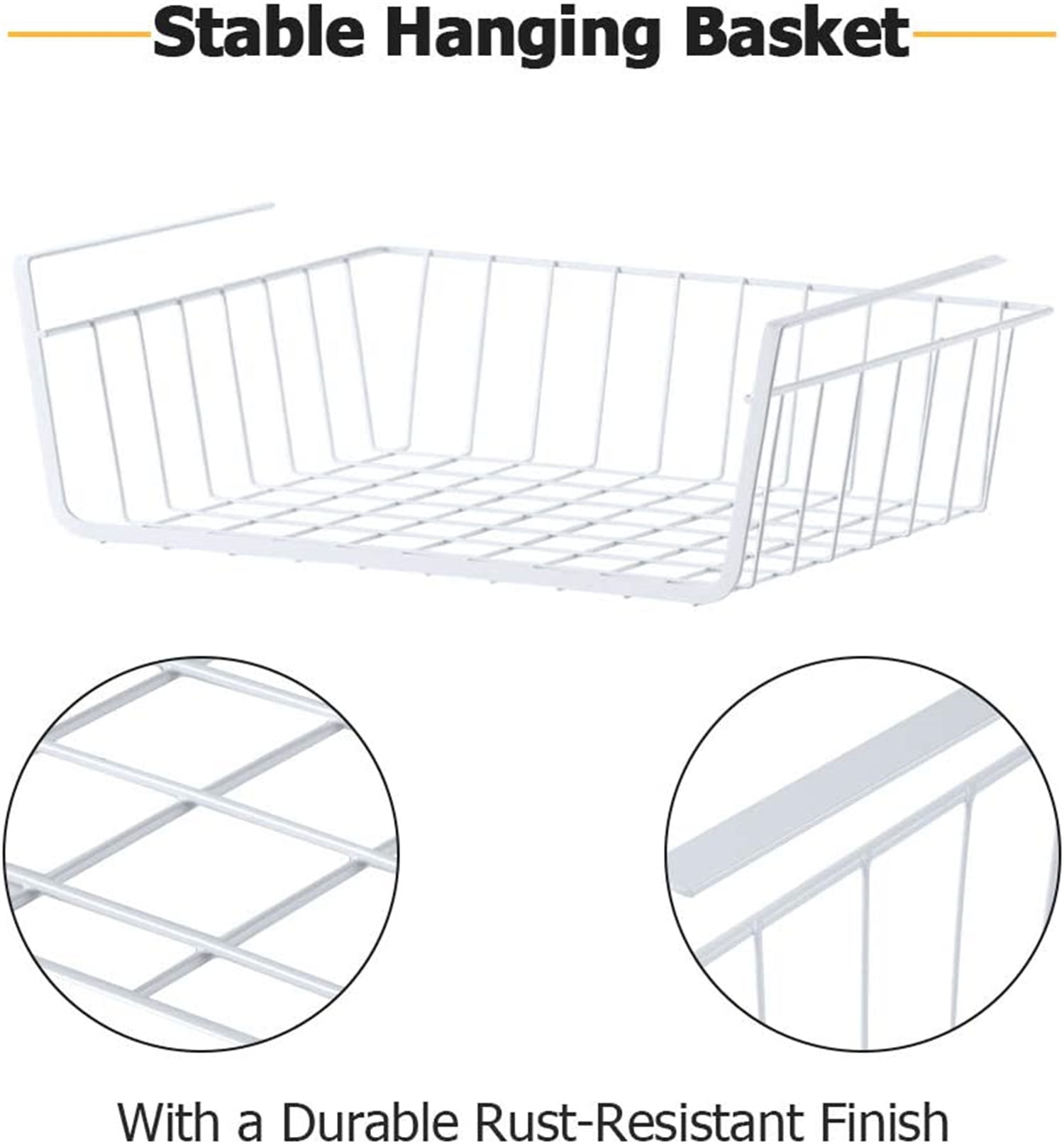 Under Shelf Storage Basket, Yayun Under Cabinet Hanging Metal Wire Storage  Wire Basket Organizer Fit for Kitchen Pantry Desk Bookshelf Cupboard (2pcs,  White) 