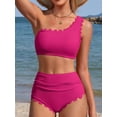 thumbnail image 3 of Sociala Women's One Shoulder Scallop Ribbed Bikini Sets Color Block Swimsuits High Waisted Bathing Suits, 3 of 6