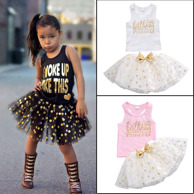 Baby Girls Kids Birthday Party Princess Outfit Bow Tutu Skirt Dress Set 2Pcs