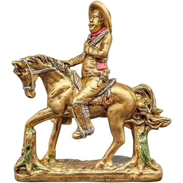 MORÍN Imágenes | Figura Decorativa - Pancho Villa A Caballo 21cm |(Dorado)