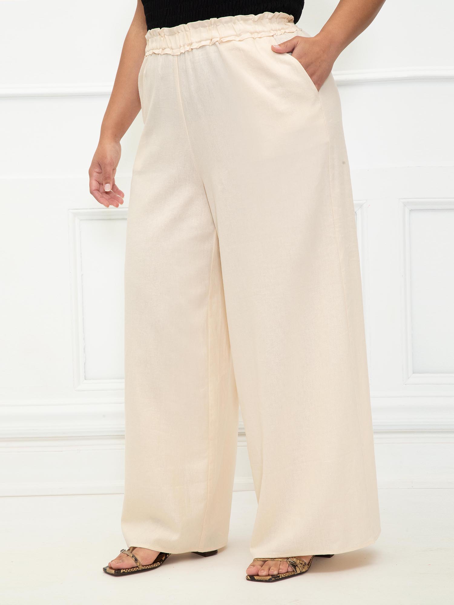 ELOQUII Elements Women's Plus Size Linen Wide Leg Pants - Walmart.com