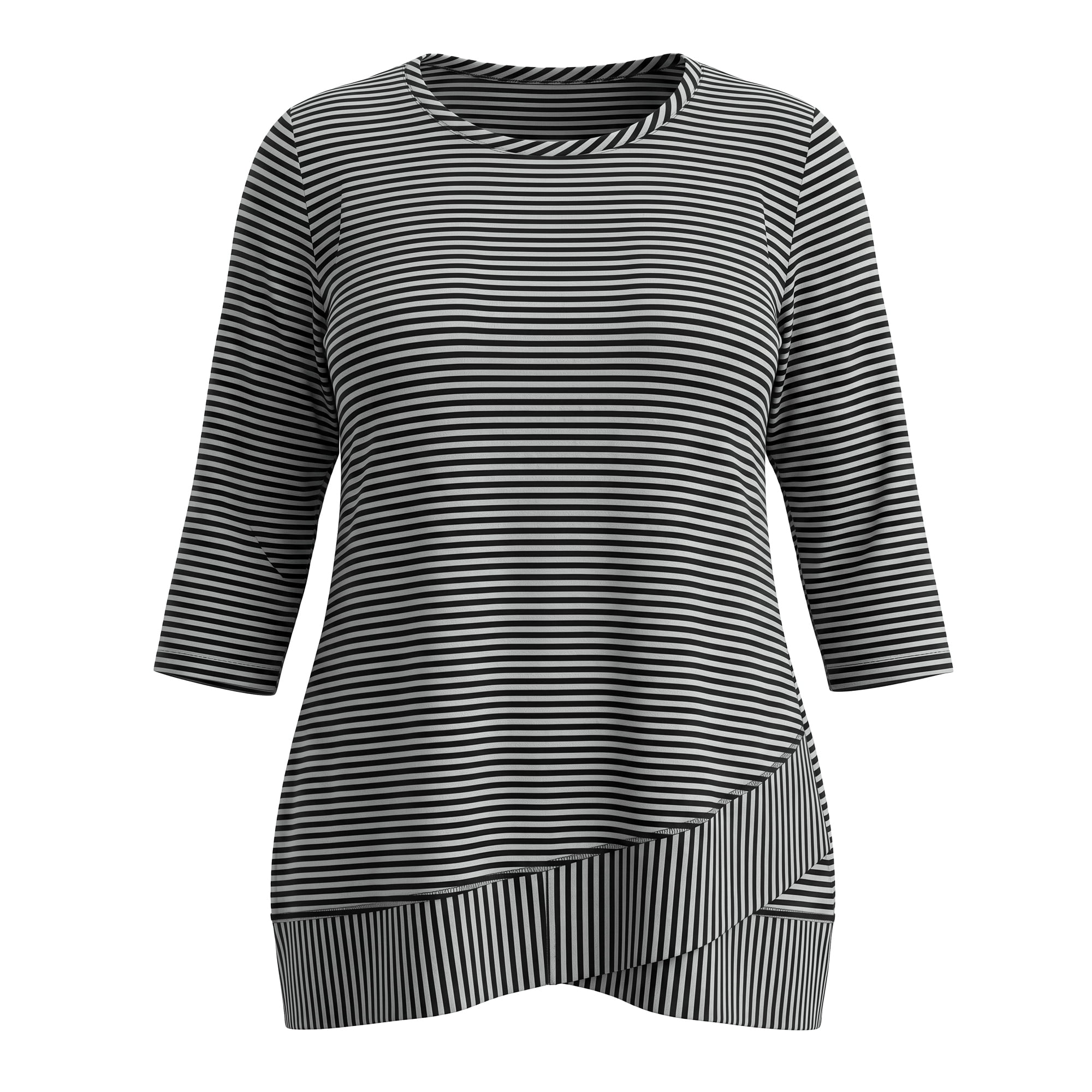 DARING DIVA Women's Plus Striped Loose Tunic Top Scoop Neck High Low Hem Blouse 3X Gray