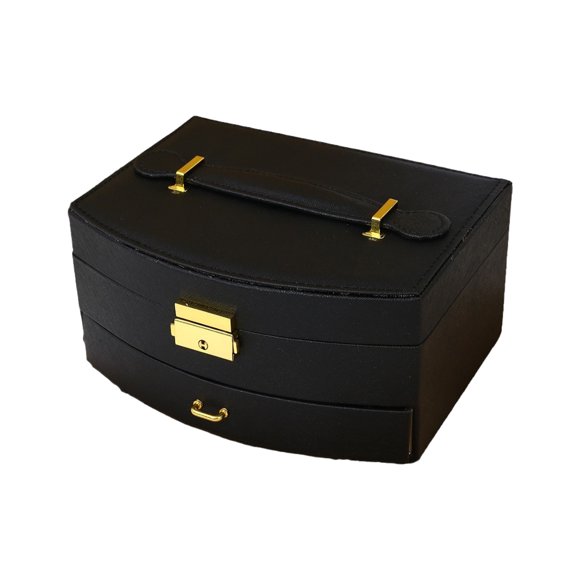 Caja organizadora de joyas para anillos y pendientes. Estuche de viaje para exhibir joyas con cerradura de cuero H le P. Caja de joyería con cerradura para el hogar o viajes. Organizar collares y