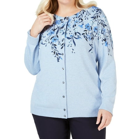 Women's Sweater Plus Cardigan Floral Print 1X