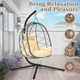 thumbnail image 3 of Enyopro Outdoor Egg Chair, 350LBS Weight Capacity Patio Wicker Swing Egg Chair with Stand, Steel Frame, Soft Cushion and Pillow for Home Bedroom Patio Balcony, Khaki, 3 of 8