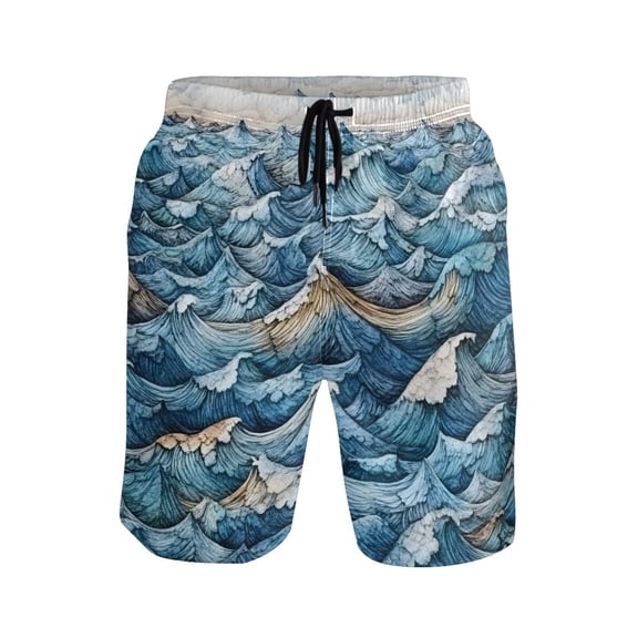 Ocean Waves Mens Swim Trunks Quick Dry Board Shorts Breathable Fit Beach Shorts Swimwear