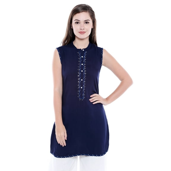 In-Sattva Women's Indian Summer Patterned Placket Sleeveless Kurta Tunic