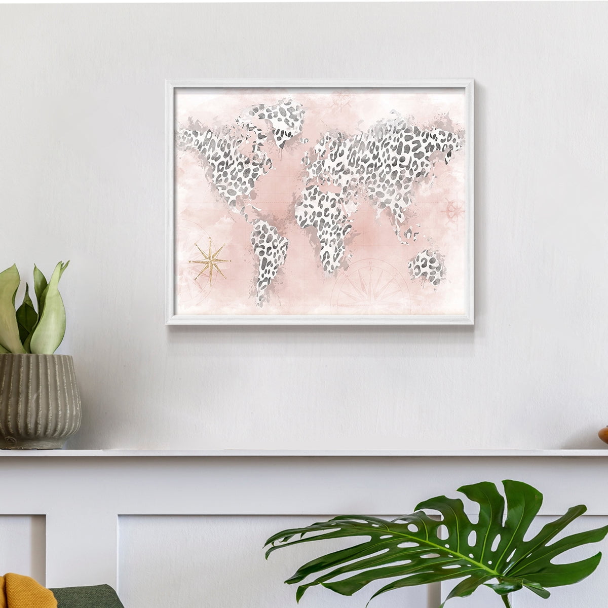 Pink Cheetah Map by Natalie Carpentieri - Restickable Framed Giclée Print
