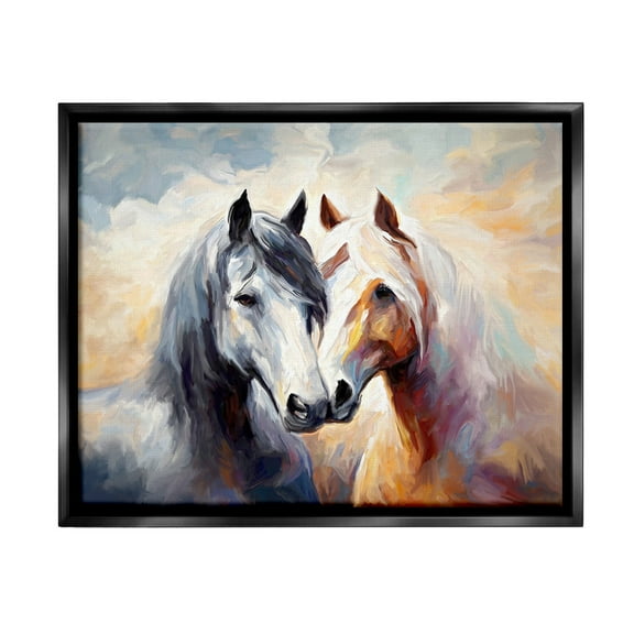 Stupell Industries Horse Pair & Sunrise Animals & Insects Painting Black Floater Framed Canvas Art Print Wall Art, 21 x 17