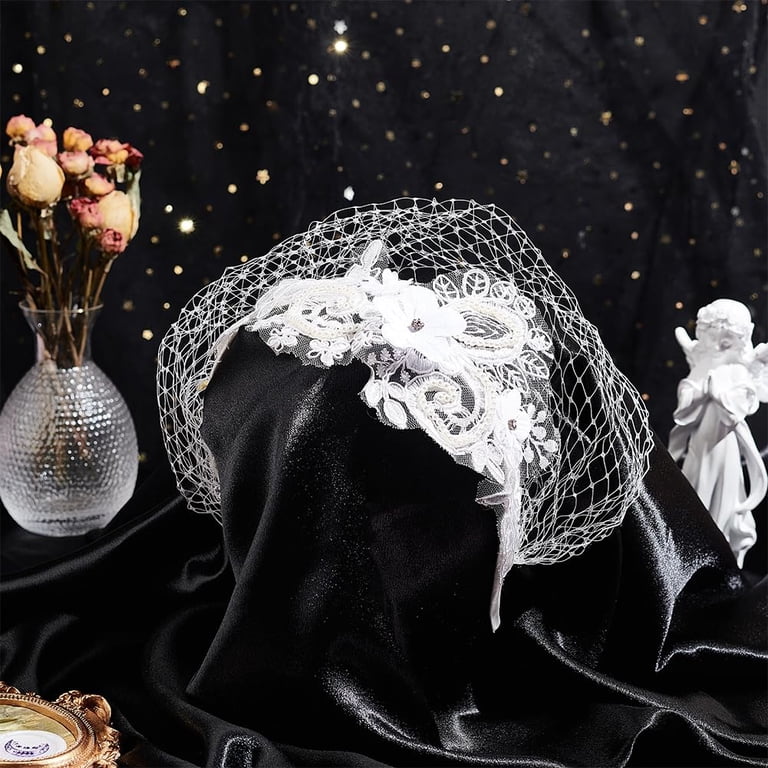 Fascinator Floral Mesh in White New Feather Mesh Flower Fascinator Headband – Madeline Love main image 3