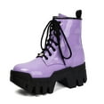 thumbnail image 4 of Women's Platform Chunky Combat Boots Punk Leather Thick Soles Lace up Mid Calf Riding Walking Short Boots, 4 of 5