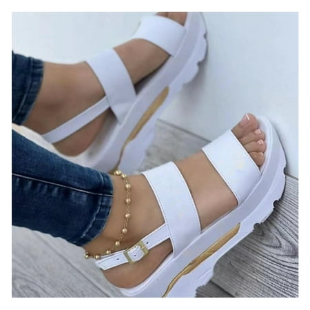 

IKemiter Summer Sandals for Women Solid-Color Thick Bottom Sandals Non-Slip Comfortable Beach Shoes for Shopping Dating