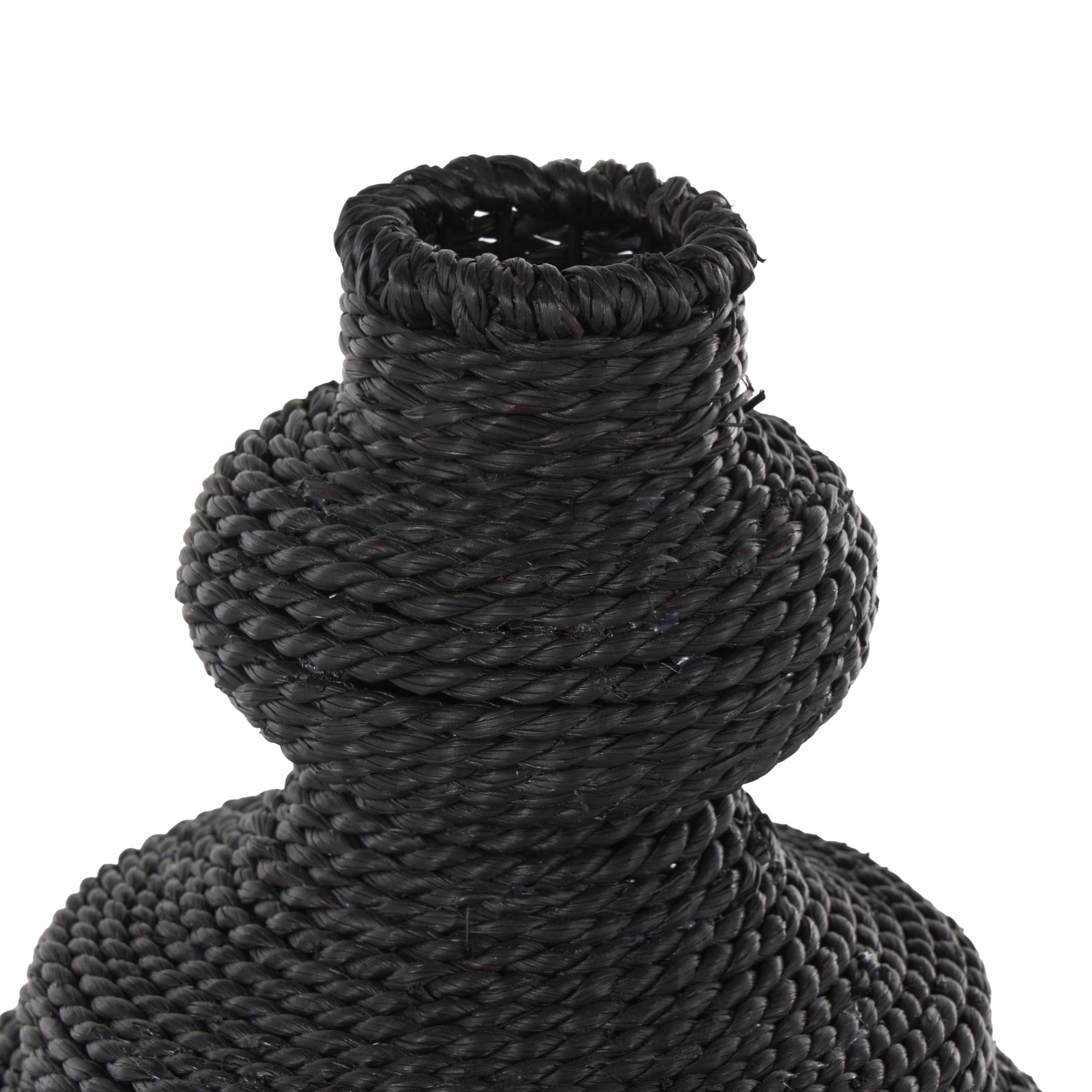 DecMode 14" Handmade Woven Bubble Black Seagrass Vase with Abstract Bubble Shape