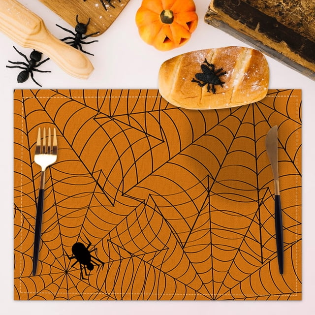 Manteles individuales de Halloween Fiudx decoraciones para fiestas lino con impresión digi