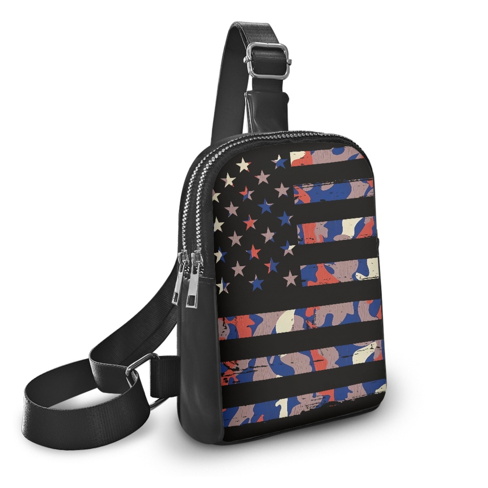FOR U DESIGNS American Flag Crossbody Fanny Packs for Women Small Sling Bag Camo Shoulder Bag Travel Hiking Backpack Daypack PU Leather Chest Bag with Adjustable Strap