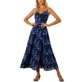 thumbnail image 2 of INSPIRE CHIC Women's Floral Print Dress Knot Front Sweetheart Neck Split Elegant Maxi Dress XS Navy Blue, 2 of 6