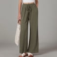 thumbnail image 6 of Busydd Linen Pants for Women Casual Comfy Elastic Waist Drawstring Pants Trendy Loose Solid Color Straight Leg Women's Pants with Pockets Army Green L, 6 of 7