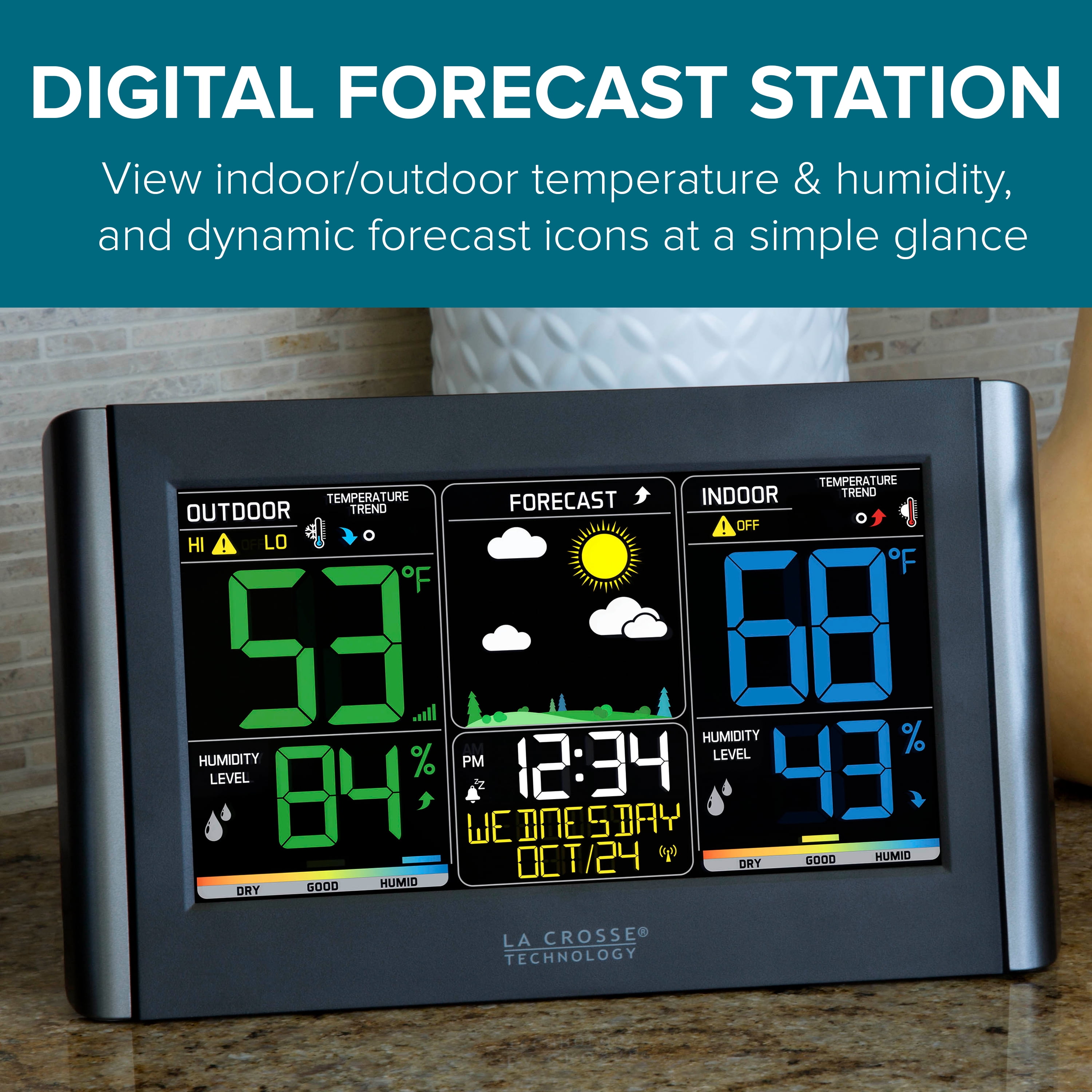 La Crosse Technology Wireless Digital Color Weather Station with Alerts, Black, C85845-INT