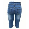 thumbnail image 4 of HKYNLAG Capri Jeans for Women Stretch Low Rise Ripped Distressed Denim Capris Raw Hem Skinny Cropped Jeans Pants Light Blue M, 4 of 7