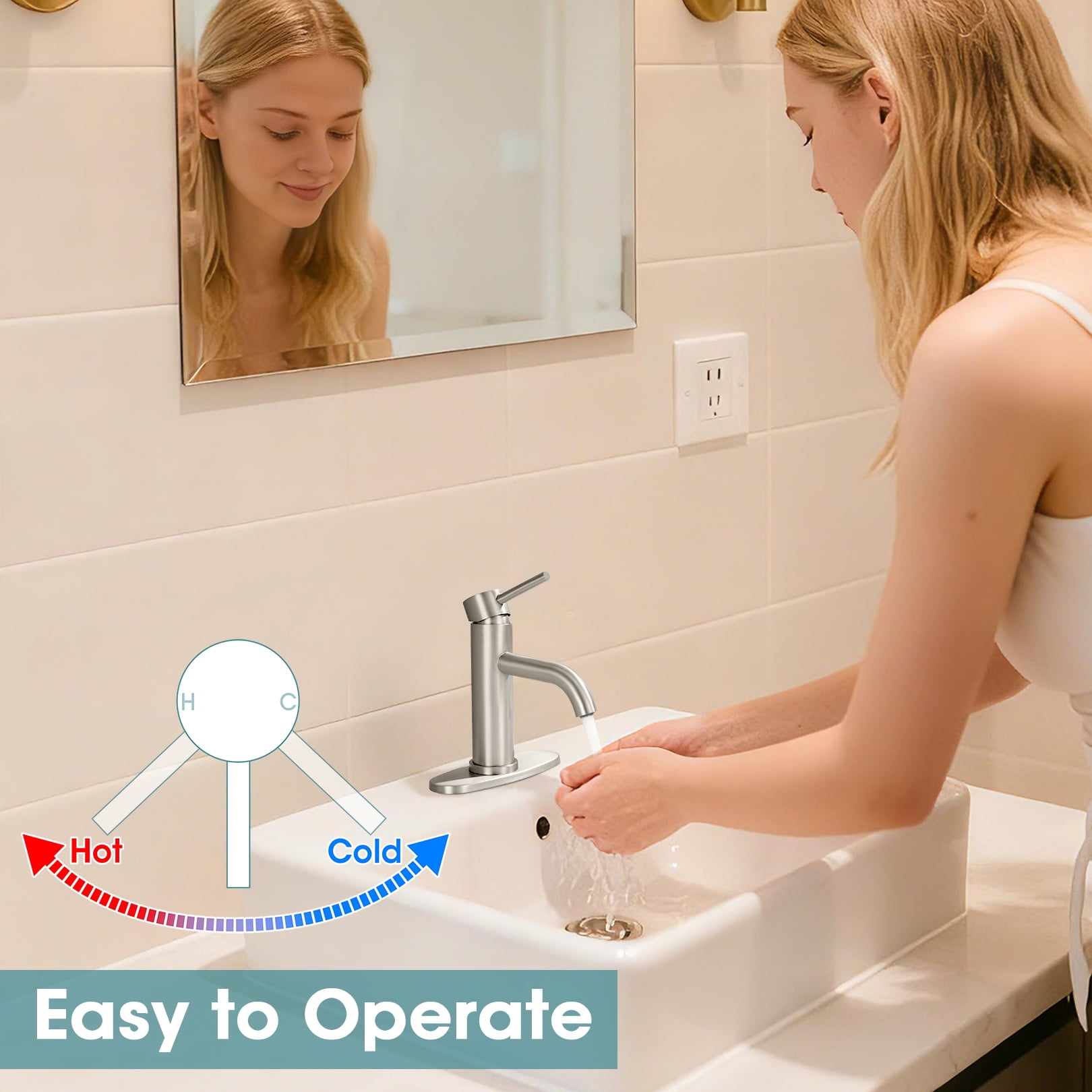 Wowkk Sanitary Ware Bathroom Faucets Stainless Steel Single Handle Bathroom Sink Faucet with Pop up Drain and PEX Encrypted Hose, Modern Bathroom Faucets for Sink 1 or 3 Holes, Brushed Nickel