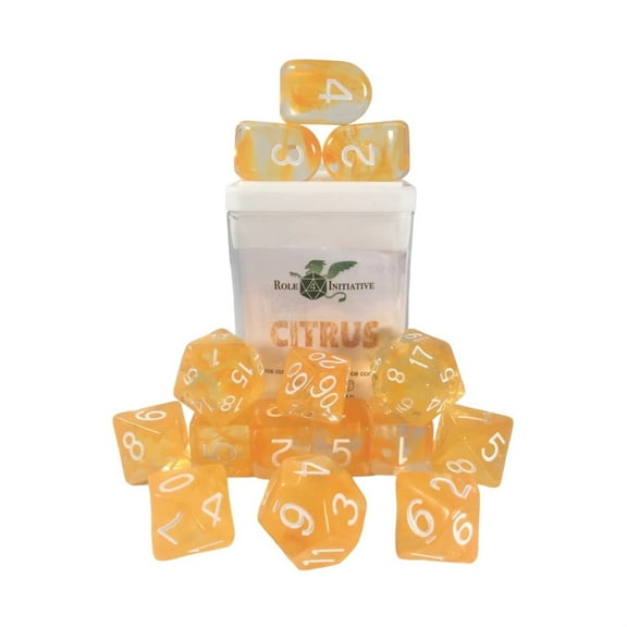 Role 4 Initiative Polyhedral Dice - Citrus w/White Numbers, Archd4 (15)