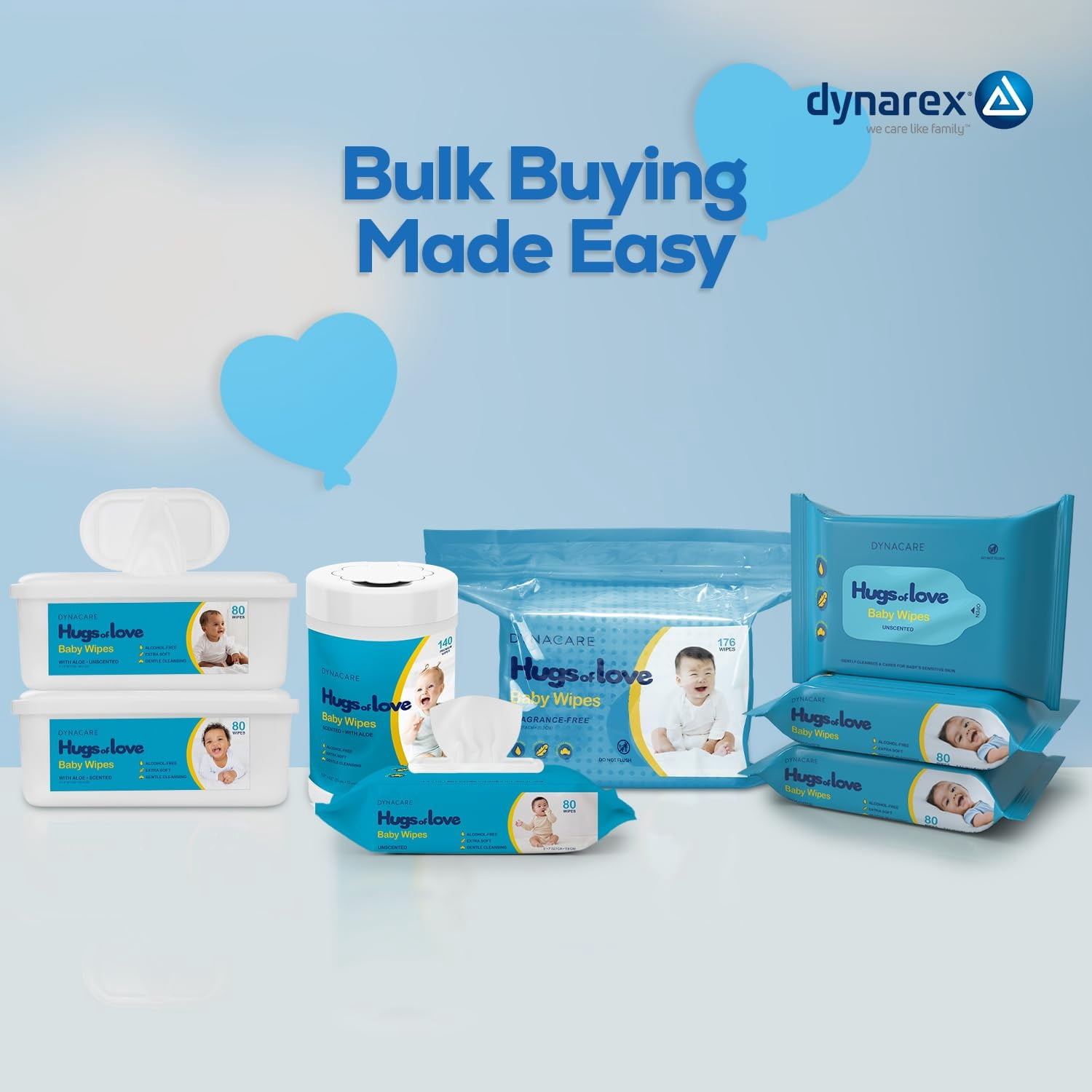 Dynarex Nice'N Fresh Alcohol-Free Aloe Baby Wipes, Fresh Scented, 12 Canister Pack (1680 Wipes)