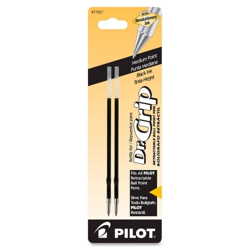 Pilot Dr. Grip Retractable Pen Refills 1 mm, Medium Point - Black Ink - 2 / Pack